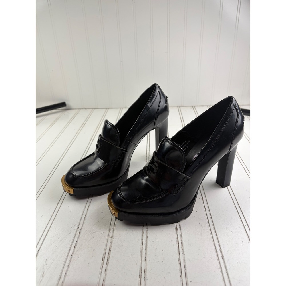 Karl Lagerfeld Vintage Virna Black Patent Platform Loafer Heels Women's Size 8.5 - Picture 3 of 10